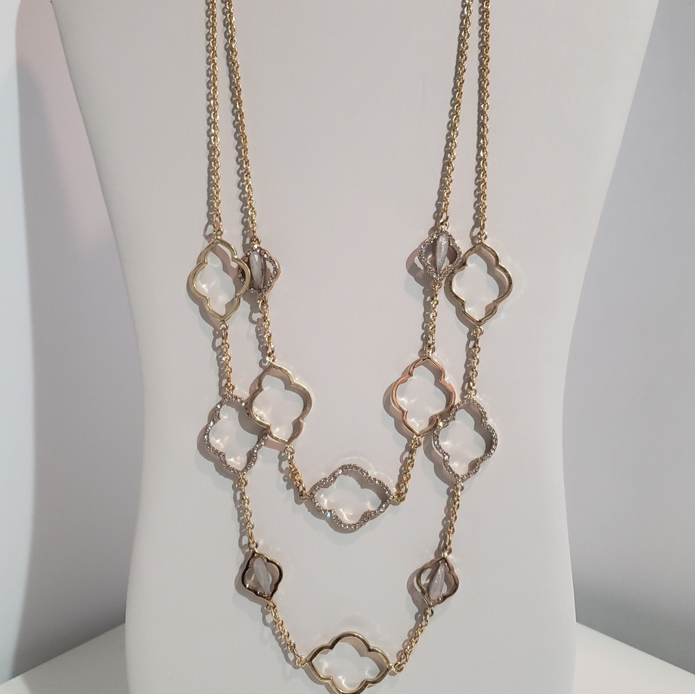 BRAND NEW Charming Charlie Gold Double Necklace Earring
